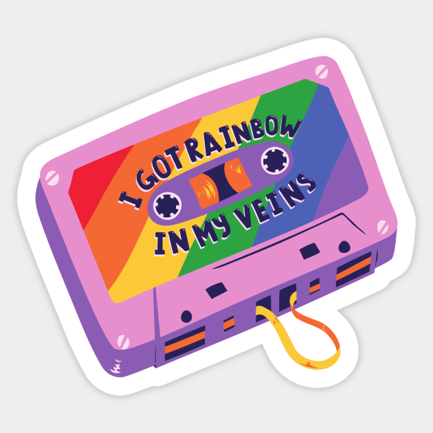 I Got Rainbow In My Veins, Cassette Mixtape Retro Vintage Sticker by waltzart